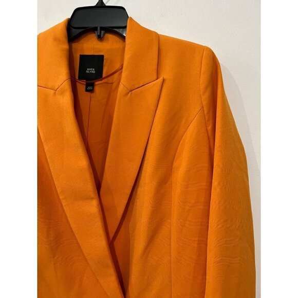 New River Island Size 10 Structured Double Breasted Blazer Orange Dopamine - Picture 12 of 14